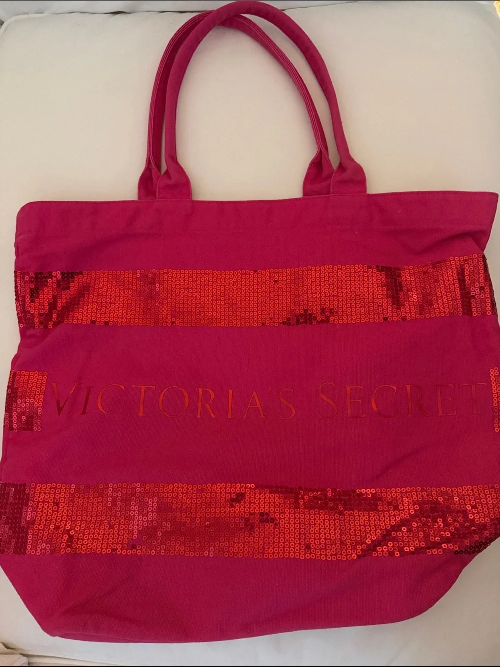 Victoria's Secret Pink Tote with Red Sequin Stripes - Picture 3 of 7